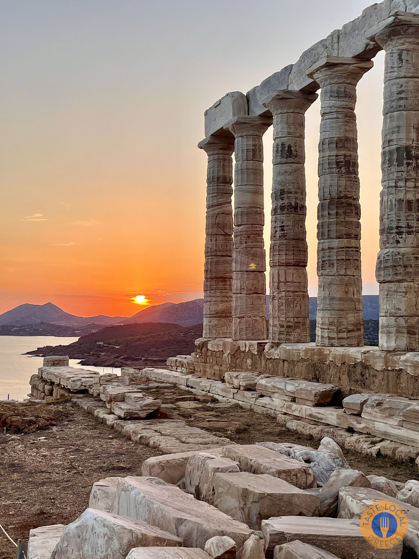 Ναός Ποσειδώνα Σούνιο καβοκολώνες Δύση